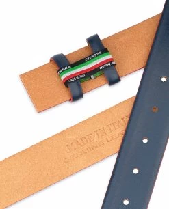 Blue Leather Belt Strap With Red Edges -Belt Shop 1 3 8 inch Blue Leather Belt Strap with Red Edges Heat stamp