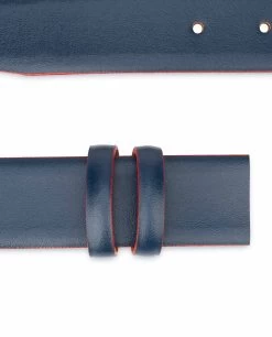 Blue Leather Belt Strap With Red Edges -Belt Shop 1 3 8 inch Blue Leather Belt Strap with Red Edges Replacement
