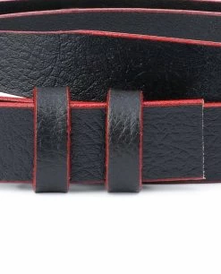 1 Inch Black Thin Belt Without Buckle | Red Edges -Belt Shop 1 Inch Black Thin Belt Without Buckle Red Edges Pebbled
