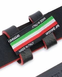 1 Inch Black Thin Belt Without Buckle | Red Edges -Belt Shop 1 Inch Black Thin Belt Without Buckle Red Edges Woven tag