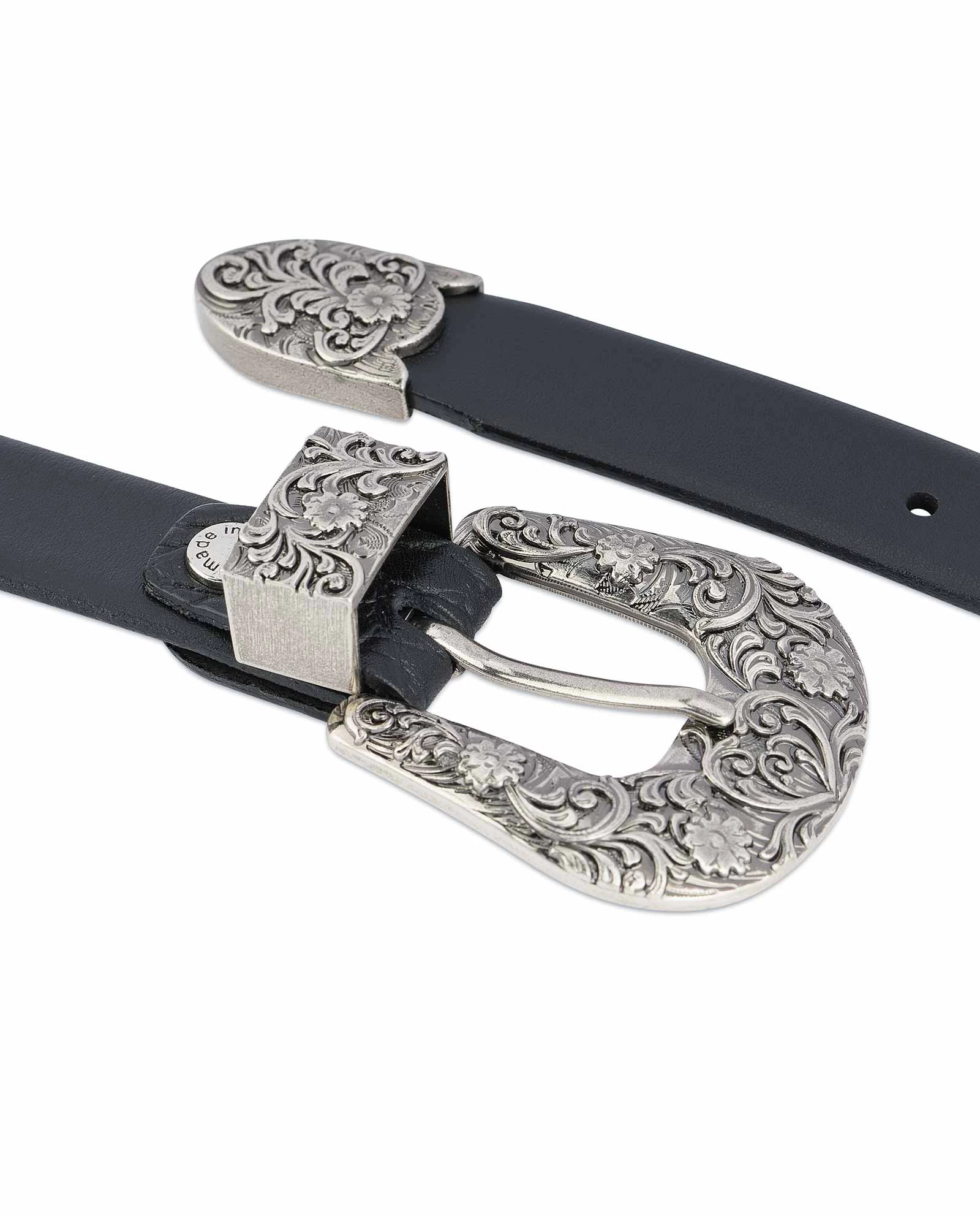 1 Inch Black Western Belt Womens | Antique Silver Buckle 9 1 Inch Black Western Belt Womens | Antique Silver Buckle - Image 7
