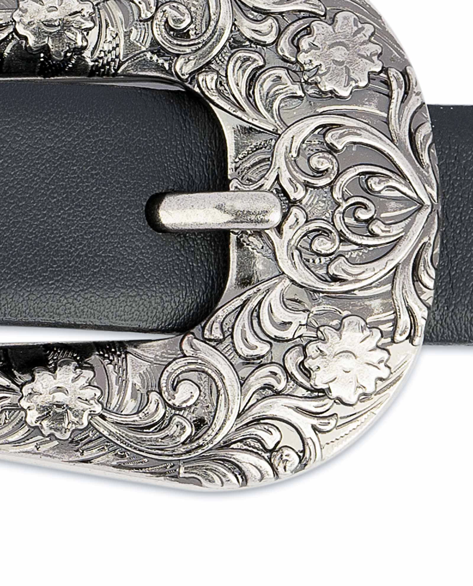 1 Inch Black Western Belt Womens | Antique Silver Buckle 8 1 Inch Black Western Belt Womens | Antique Silver Buckle - Image 6