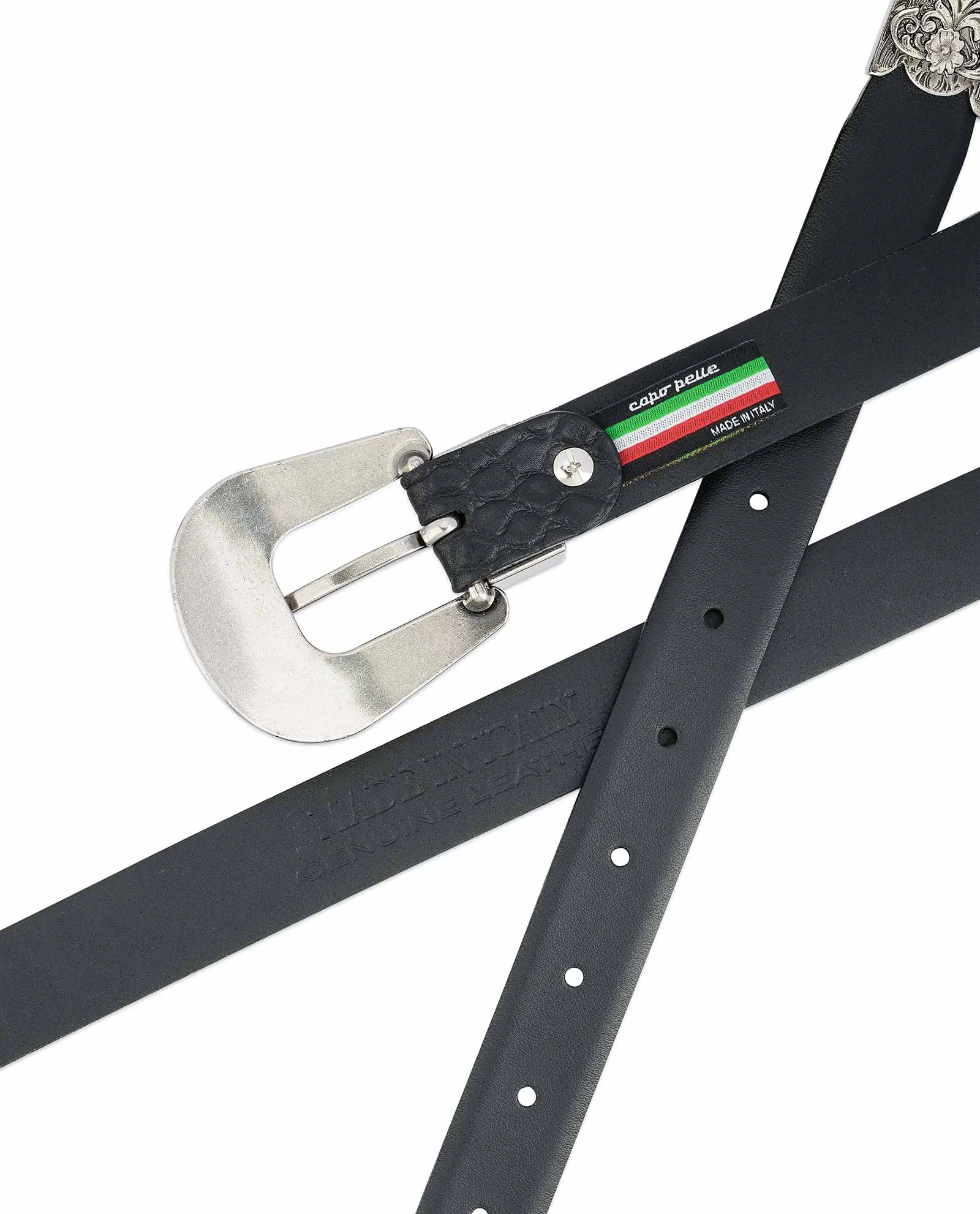 1 Inch Black Western Belt Womens | Antique Silver Buckle 7 1 Inch Black Western Belt Womens | Antique Silver Buckle - Image 5