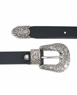 1 Inch Black Western Belt Womens | Antique Silver Buckle
