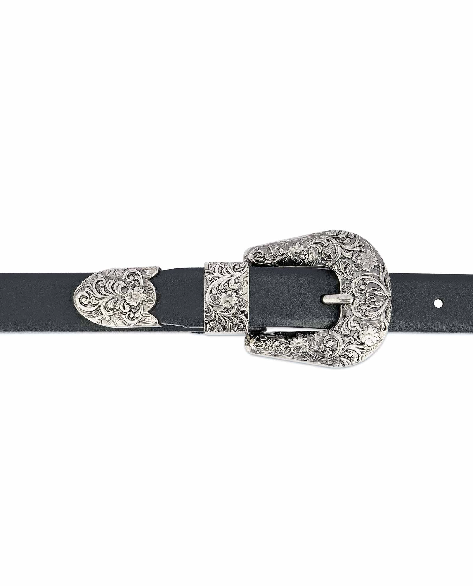 1 Inch Black Western Belt Womens | Antique Silver Buckle 5 1 Inch Black Western Belt Womens | Antique Silver Buckle - Image 3