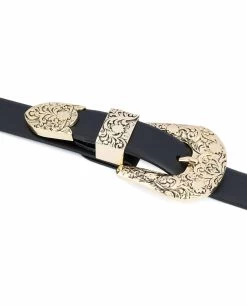 1 Inch Black Western Belt Womens | Floral Gold Buckle -Belt Shop 1 Inch Black Western Belt Womens Floral Gold Buckle On dress