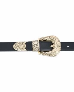 1 Inch Black Western Belt Womens | Floral Gold Buckle