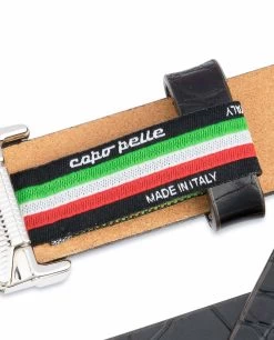 1 Inch Croco Belt | Dark Brown Embossed Leather -Belt Shop 1 inch Croco Belt Dark Brown Embossed Leather Woven lable