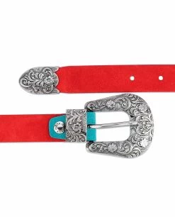 1 Inch Western Belt Womens | Red Suede Leather