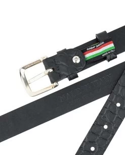 1 Inch Womens Black Crocodile Belt