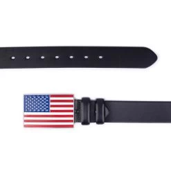 American Flag Leather Belt – Thick Black Calfskin