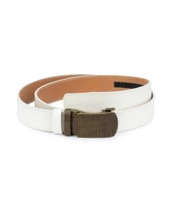 Automatic White Leather Belt With Bronze Buckle