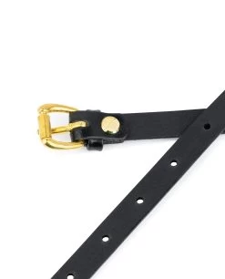 Belt With Brass Buckle Black Leather 1.5 Cm -Belt Shop Belt With Brass Buckle Black Leather 1.5 cm 4