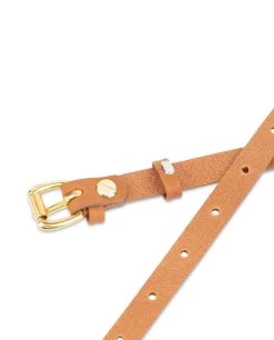Girls Brown Belt With Brass Buckle -Belt Shop Belt With Brass Buckle Tan Leather 1.5 cm 4 1