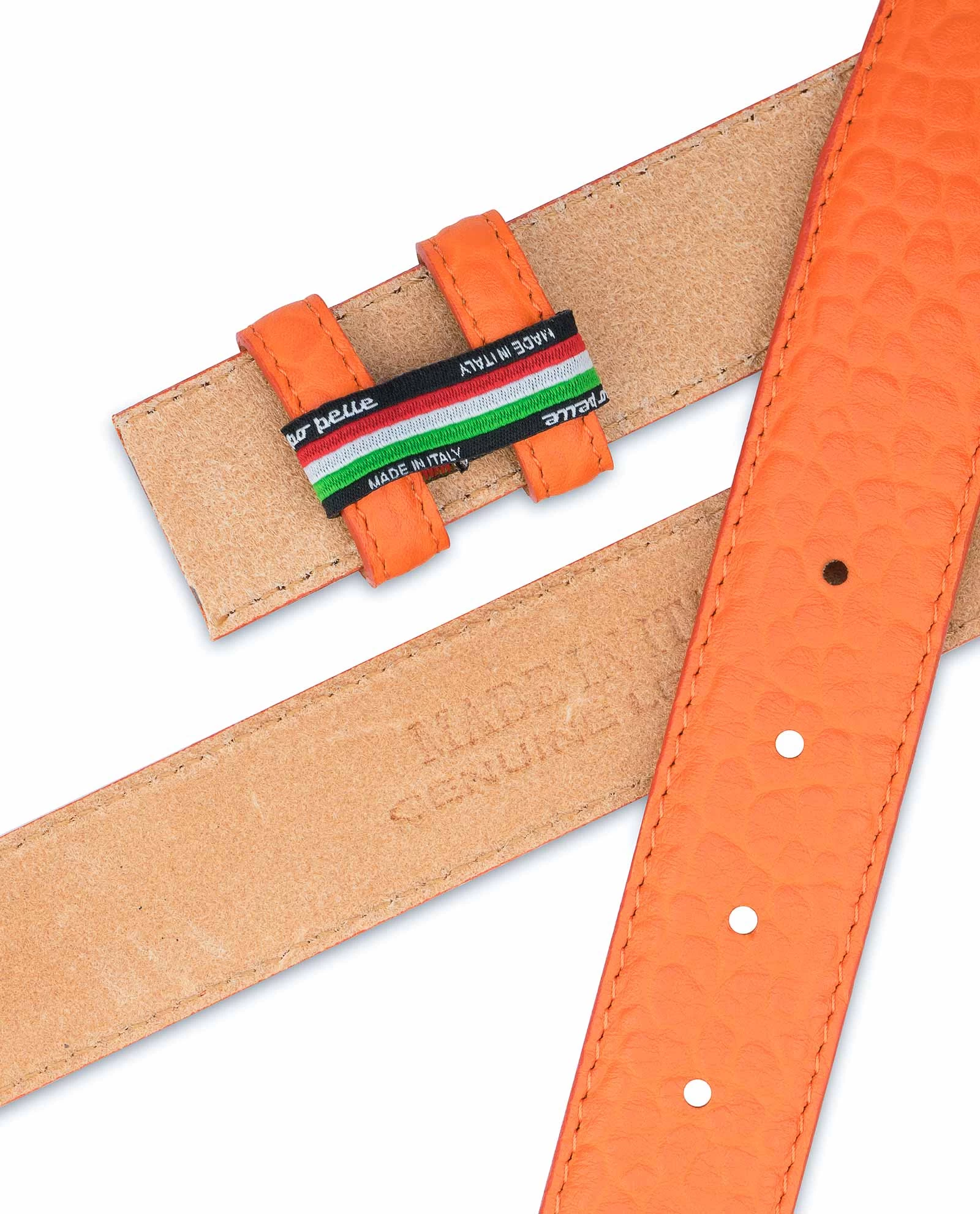 Belt Without Buckle | Orange Leather Strap 1 3/8″ 9 Belt Without Buckle | Orange Leather Strap 1 3/8″ - Image 7