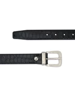 Black Crocodile Embossed Leather Belt For Men