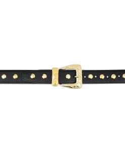 Black Gold Studded Belt | Full Grain Leather -Belt Shop Black Gold Studded Belt Full Grain Leather 3