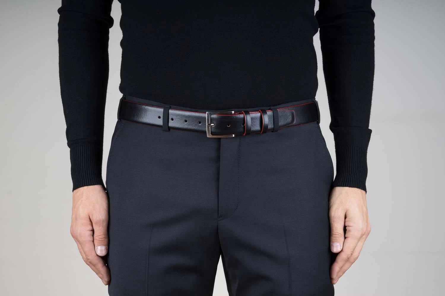 Black Leather Belt Red Edges 4 Black Leather Belt Red Edges - Image 2