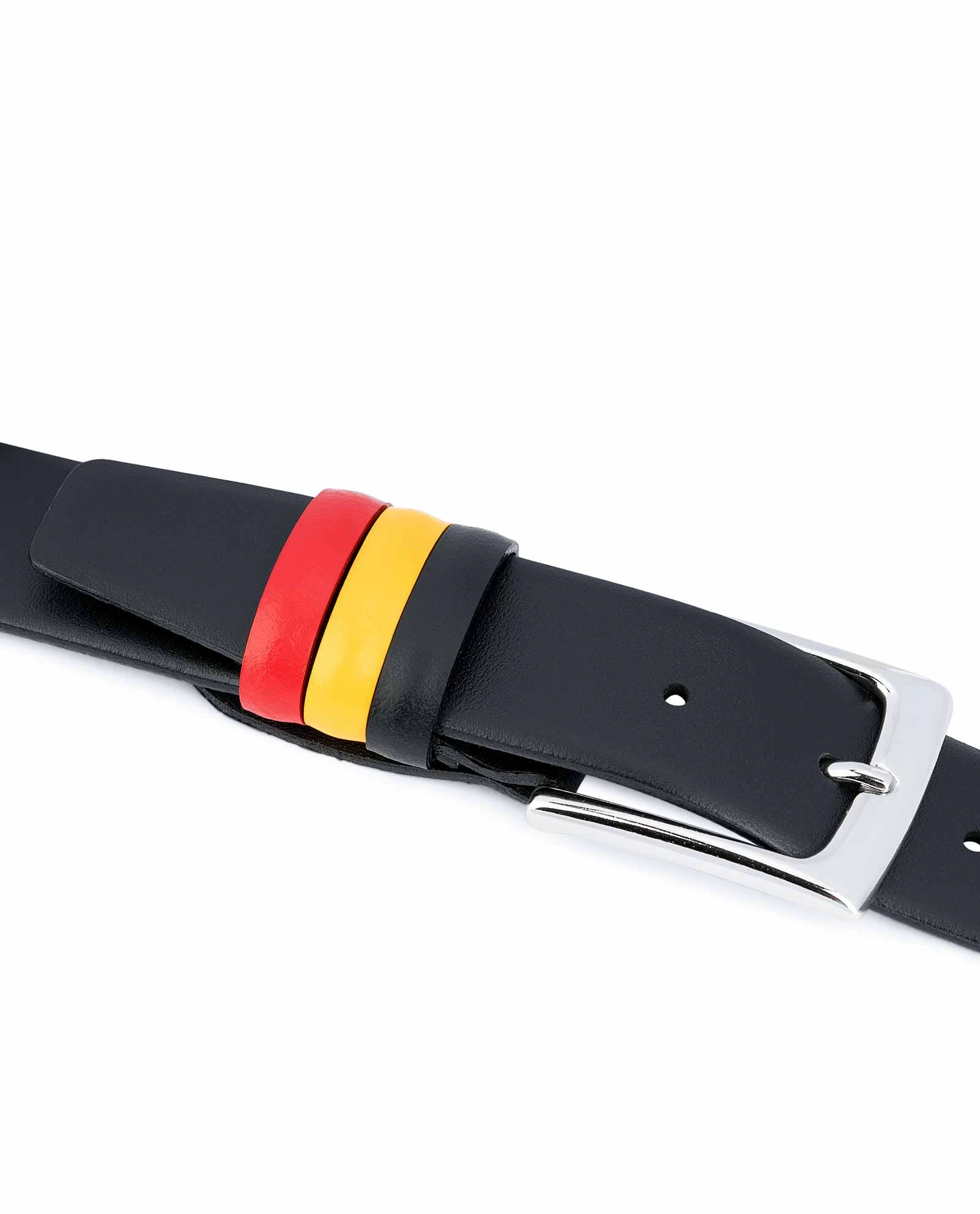 Black Leather Belt With Belgium Flag Colors 4 Black Leather Belt With Belgium Flag Colors - Image 2