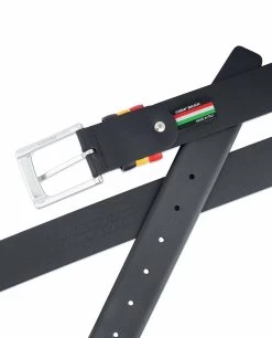 Black Leather Belt With Belgium Flag Colors 12 Black Leather Belt With Belgium Flag Colors -Belt Shop Black Leather Belt with Belgium Flag Colors Mens