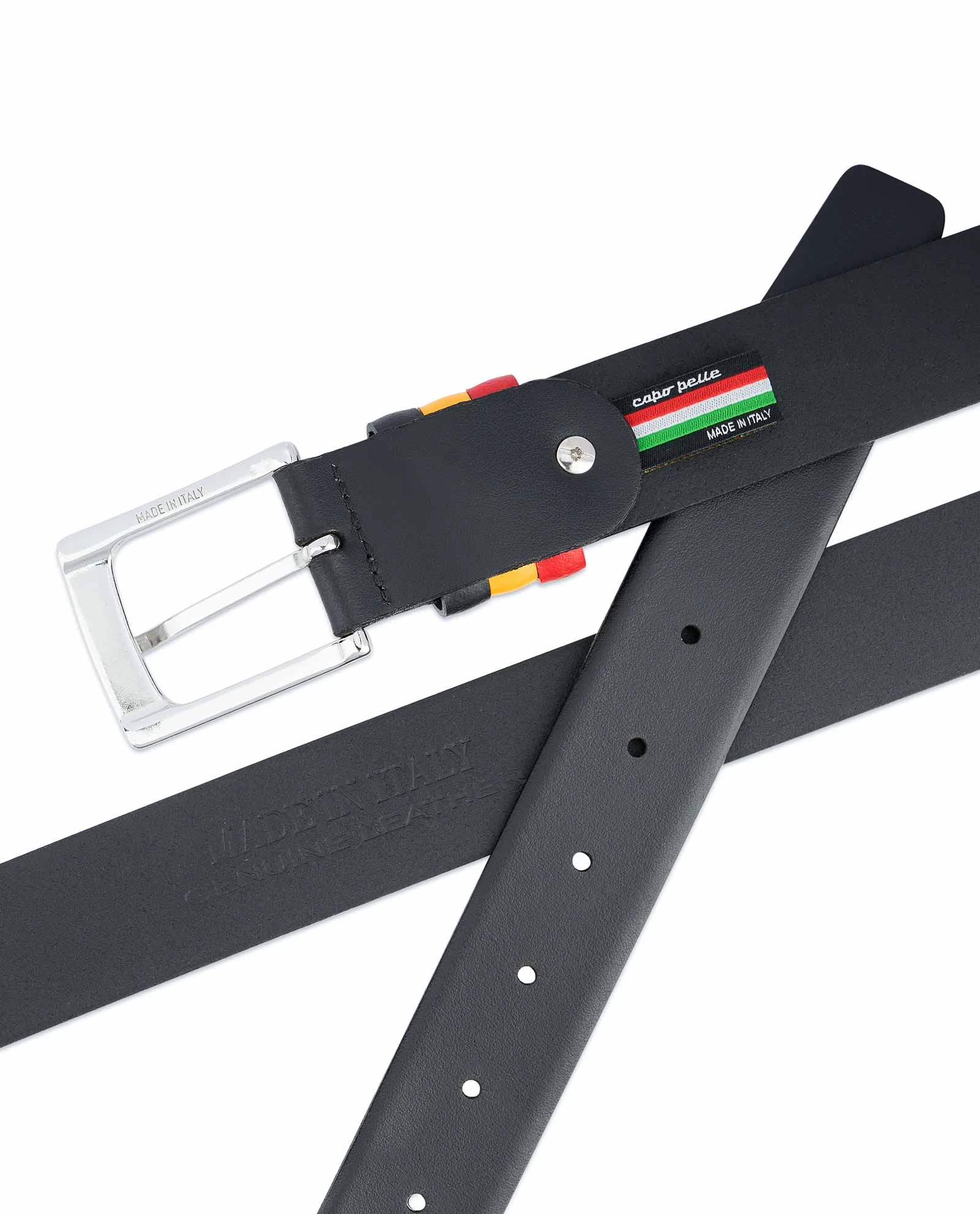 Black Leather Belt With Belgium Flag Colors 5 Black Leather Belt With Belgium Flag Colors - Image 3