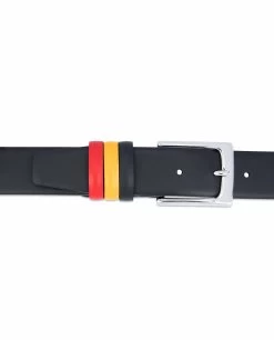 Black Leather Belt With Belgium Flag Colors 16 Black Leather Belt With Belgium Flag Colors -Belt Shop Black Leather Belt with Belgium Flag Colors On trousers