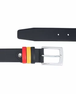 Black Leather Belt With Belgium Flag Colors