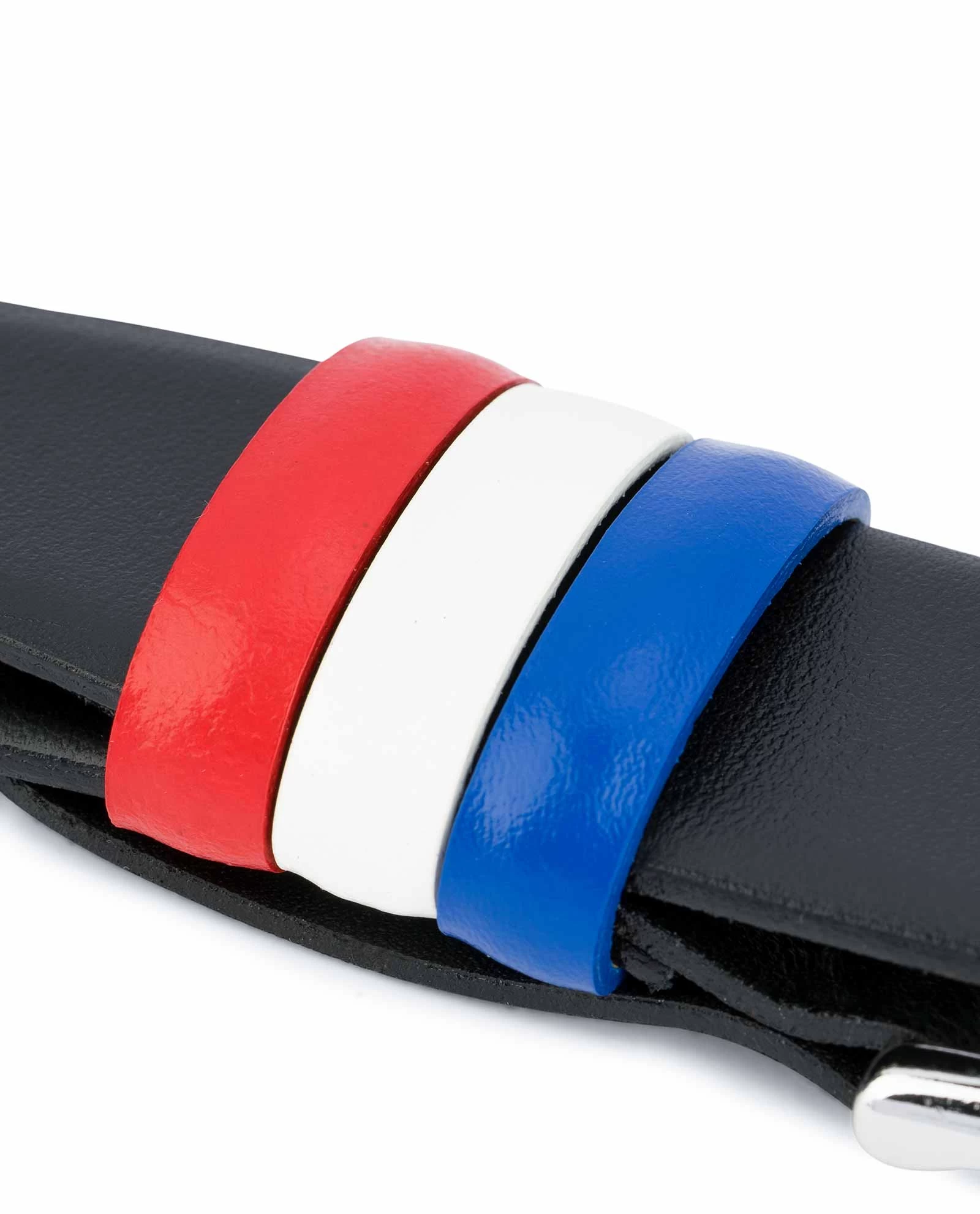 Black Leather Belt With France Flag Colors 10 Black Leather Belt With France Flag Colors - Image 8