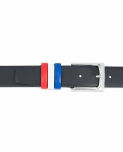 Black Leather Belt With France Flag Colors 18 Black Leather Belt With France Flag Colors -Belt Shop Black Leather Belt with France Flag Colors Genuine calfskin