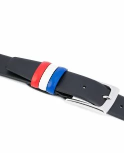 Black Leather Belt With France Flag Colors 17 Black Leather Belt With France Flag Colors -Belt Shop Black Leather Belt with France Flag Colors Gift idea for him