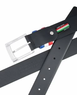 Black Leather Belt With France Flag Colors 14 Black Leather Belt With France Flag Colors -Belt Shop Black Leather Belt with France Flag Colors Made in Italy