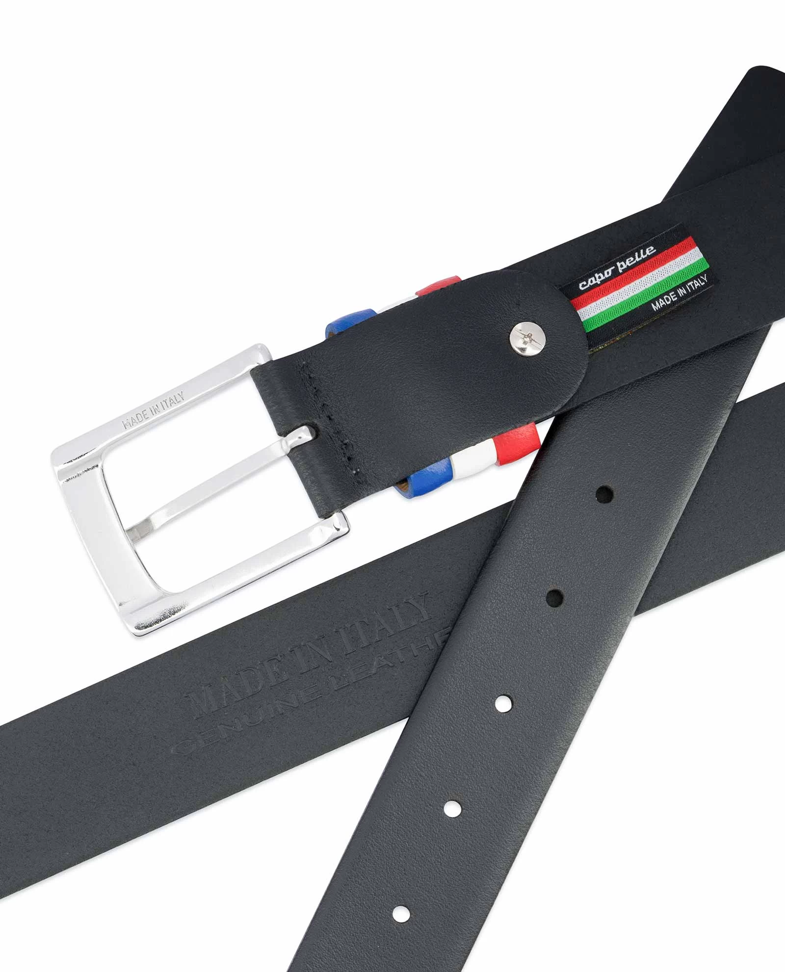 Black Leather Belt With France Flag Colors 5 Black Leather Belt With France Flag Colors - Image 3