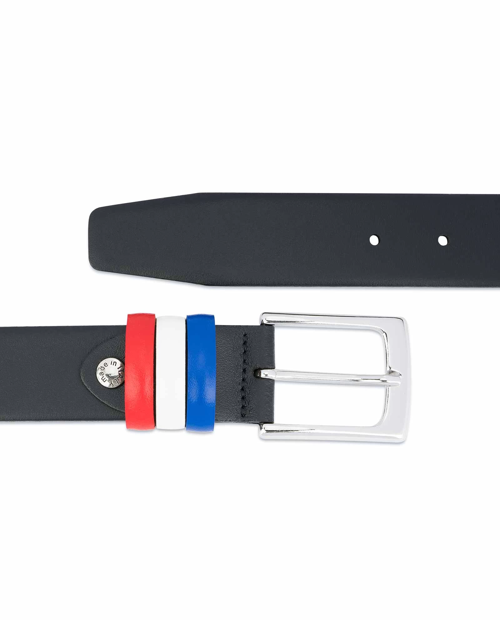 Black Leather Belt With France Flag Colors 3 Black Leather Belt With France Flag Colors