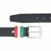 Black Leather Belt With Italy Flag Colors