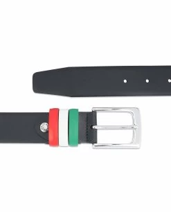 Black Leather Belt With Italy Flag Colors