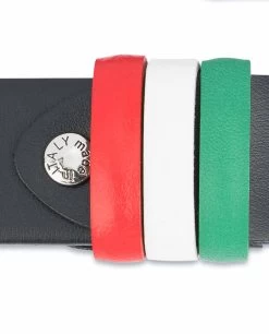 Black Leather Belt With Italy Flag Colors -Belt Shop Black Leather Belt with Italy Flag Colors Green white red
