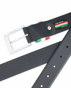 Black Leather Belt With Italy Flag Colors -Belt Shop Black Leather Belt with Italy Flag Colors Heat stamp