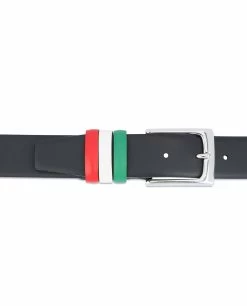 Black Leather Belt With Italy Flag Colors -Belt Shop Black Leather Belt with Italy Flag Colors On trousers