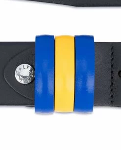 Black Leather Belt With Sweden Flag Colors -Belt Shop Black Leather Belt with Sweden Flag Colors Belt screw