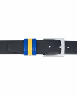 Black Leather Belt With Sweden Flag Colors -Belt Shop Black Leather Belt with Sweden Flag Colors Blue Yellow loop