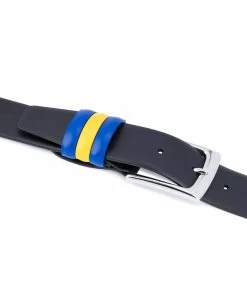 Black Leather Belt With Sweden Flag Colors -Belt Shop Black Leather Belt with Sweden Flag Colors Smooth calfskin