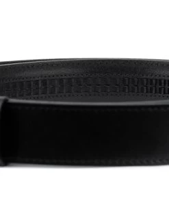 Black Racthet Belt With Gold Two Circle Buckle -Belt Shop Black Leather Strap for Ratchet Belt 007 2