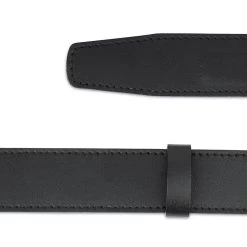 Mens Black Leather Comfort Click Belt With Silver Buckle -Belt Shop Black Leather Strap for Ratchet Belt 008