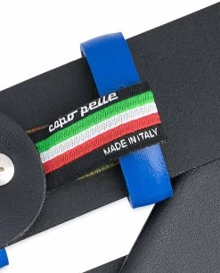 Black Mens Belt With Blue Leather Loops -Belt Shop Black Mens Belt with Blue Leather Loops Brand label