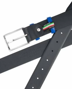 Black Mens Belt With Blue Leather Loops -Belt Shop Black Mens Belt with Blue Leather Loops Heat stamp