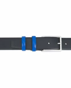 Black Mens Belt With Blue Leather Loops -Belt Shop Black Mens Belt with Blue Leather Loops On jeans