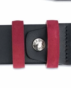 Black Mens Belt With Burgundy Suede Leather Loops -Belt Shop Black Mens Belt with Burgundy Suede Leather Loops Screw Bolt
