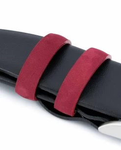 Black Mens Belt With Burgundy Suede Leather Loops -Belt Shop Black Mens Belt with Burgundy Suede Leather Loops Top quality