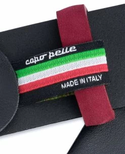 Black Mens Belt With Burgundy Suede Leather Loops -Belt Shop Black Mens Belt with Burgundy Suede Leather Loops Woven tags