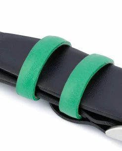 Black Mens Belt With Green Leather Loops 19 Black Mens Belt With Green Leather Loops -Belt Shop Black Mens Belt with Green Leather Loops Calfskin